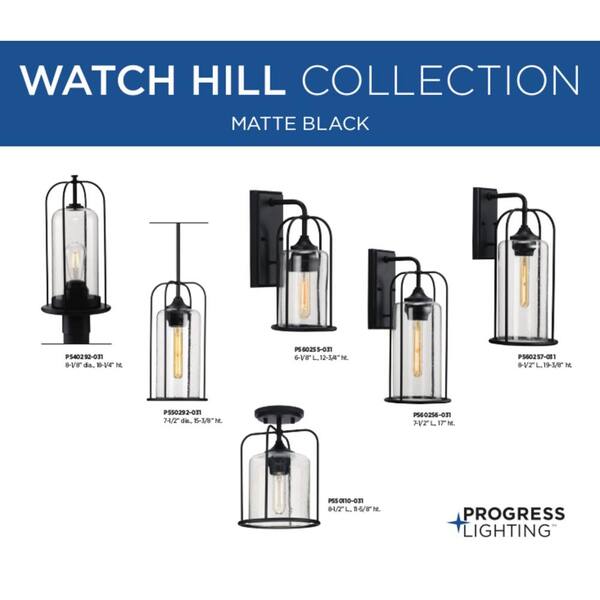Watch Hill 1-Light Textured Black Clear Seeded Glass Farmhouse Semi-Flush Light