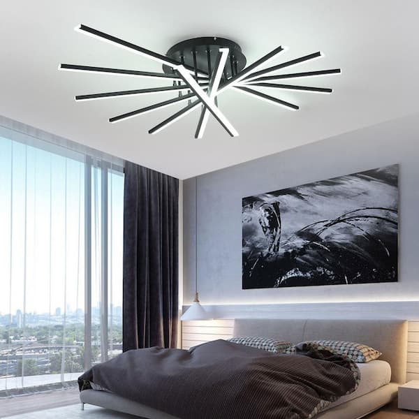 42.5 in. 7-Light Black Integrated LED Modern Creative Flush Mount Ceiling Lamp
