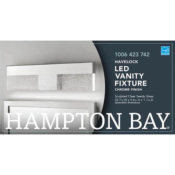 Havelock 22.7 in. 1-Light Chrome Integrated LED Bathroom Vanity Light Bar with Clear Seedy Glass