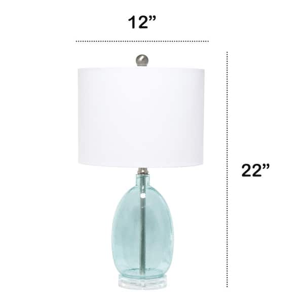 22 in. Clear Blue Oval Glass Table Lamp with White Drum Shade