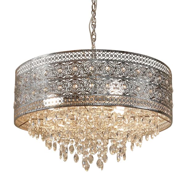 Brielle 3-Light Silver Chandelier with Polished Nickel and Crystal Shade