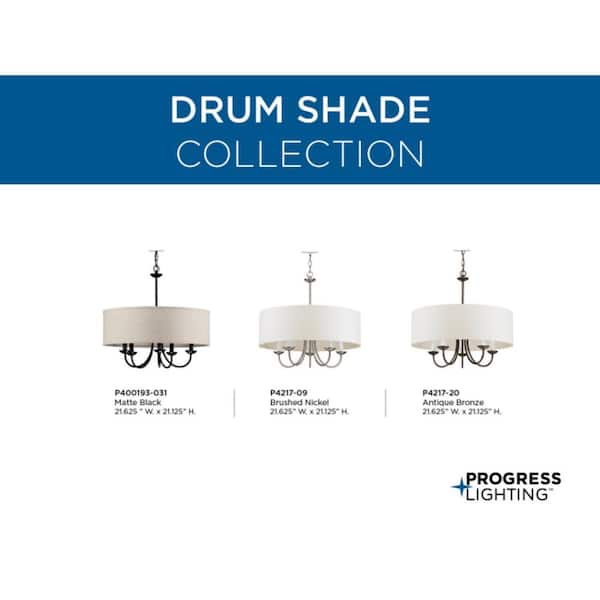 Drum Shade Collection Farmhouse 21-5/8 in. 5-Light Matte Black with Harvest Linen Shade Chandelier Light