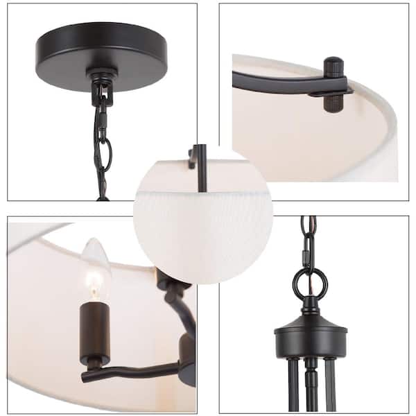 4-Light Modern Black Chandelier Drum Candlestick Island Chandelier Pendant Light with Fabric Shade