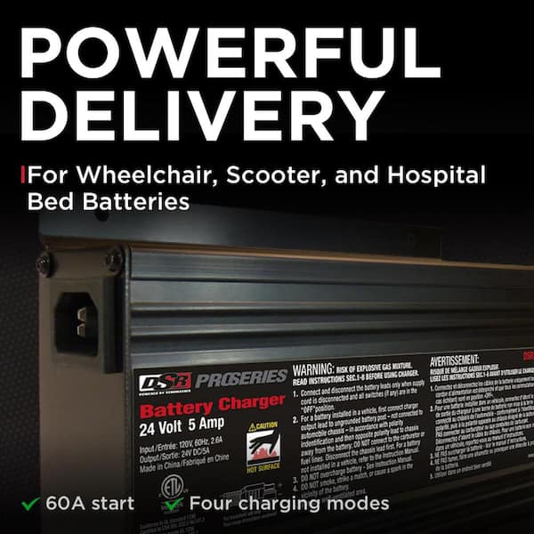 Schumacher DSR ProSeries 5-Amp 24-Volt Industrial Battery Charger - For Wheelchairs, Electric Scooters, Hospital Beds