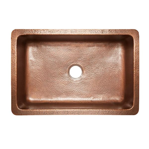 Ganku 33 in. Undermount Farmhouse Single Bowl 16 Gauge Antique Copper Kitchen Sink with Scroll