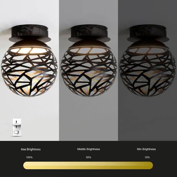 8 in. 12-Watt Globe Black Integrated LED Flush Mount with Metal Lampshade