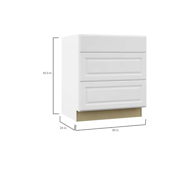 Hampton 30 in. W x 24 in. D x 34.5 in. H Assembled Drawer Base Kitchen Cabinet in Satin White with Full Extension Glides