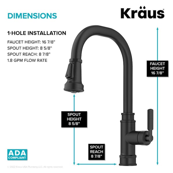 Allyn Transitional Industrial Pull-Down Single Handle Kitchen Faucet in Matte Black