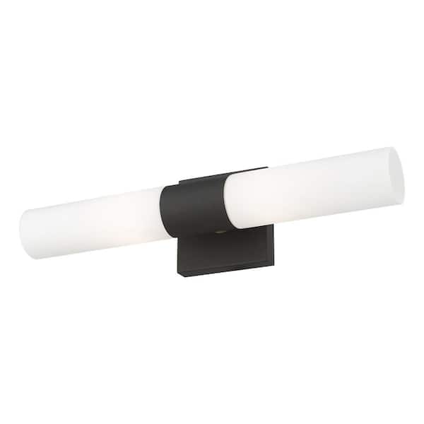 Aspen 2 Light Textured Black ADA Wall Sconce with Hand Blown Satin Opal White Twist Lock Glass