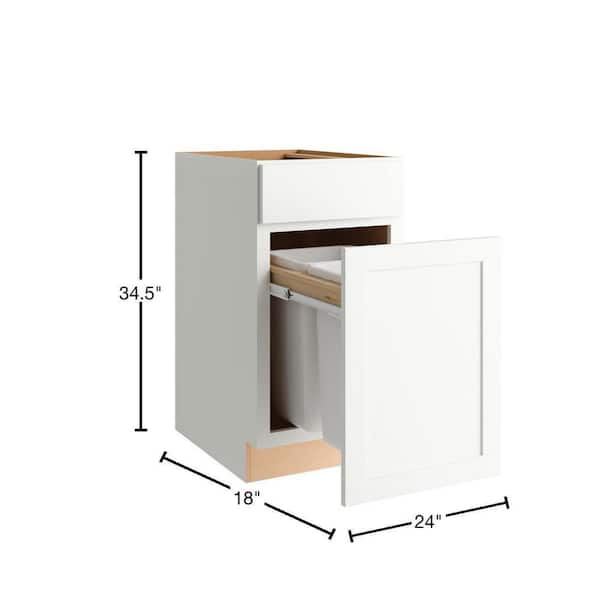 Courtland 18 in. W x 24 in. D x 34.5 in. H Assembled Shaker Trash Can Kitchen Cabinet in Polar White