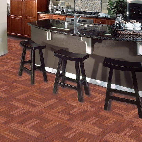 Red Oak Parquet 4 MIL x 12 in. W x 12 in. L Peel and Stick Water Resistant Vinyl Tile Flooring (30 sqft/case)