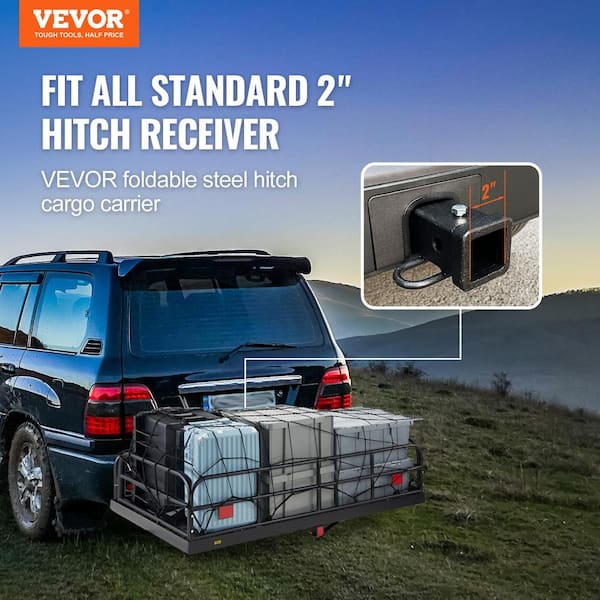 60 x 24 x 14 in. Hitch Cargo Carrier 400 lbs. Load Folding Luggage Rack Basket for 2 in. Hitch Receiver with Stabilizer