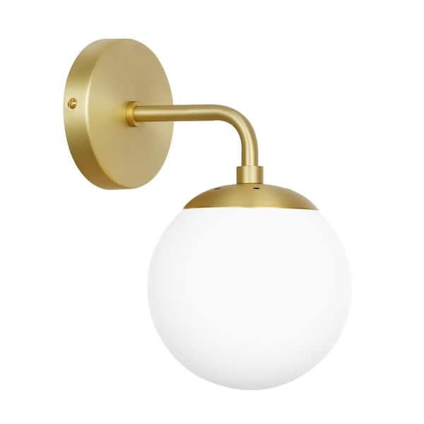 Zeno Globe Brushed Brass Wall Sconce with White Shade