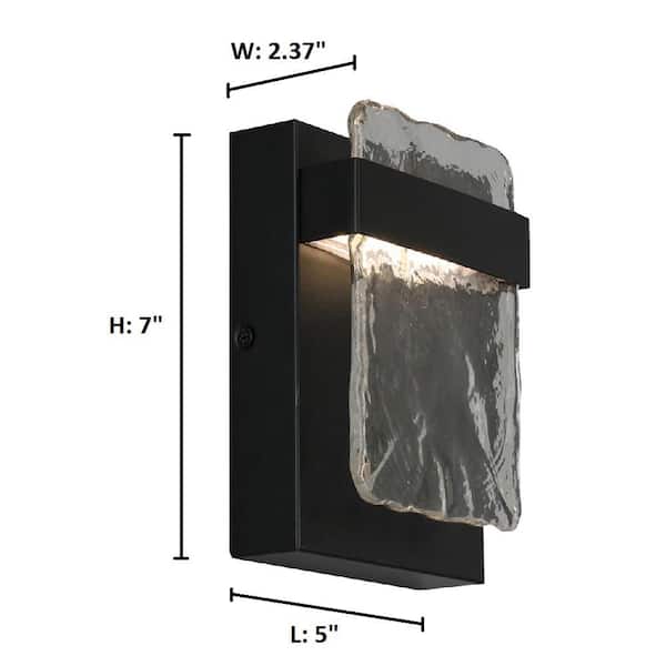 Madrona 2.37 in. W x 7 in. H 1-Light Black LED Outdoor Flush Mount Light with Clear Water Glass Shade