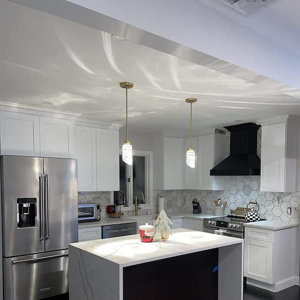 75-Watt Integrated LED Brushed Brass Pendant Light with K9 Crystal