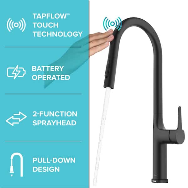 Oletto Single Handle Touch Pull Down Sprayer Kitchen Faucet in Matte Black