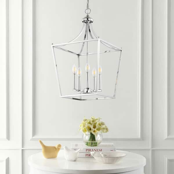 Camden 16 in. 5-Light Chrome Iron Classic Midcentury Farmhouse Lantern Pendant Light
