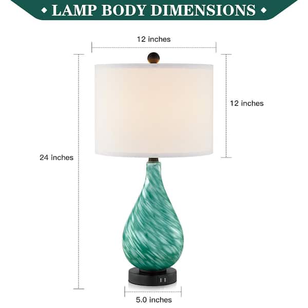 Gawronski 24 in. Emerald-Green Clear Glass Touch Control Table Lamp with 2 USB Sports