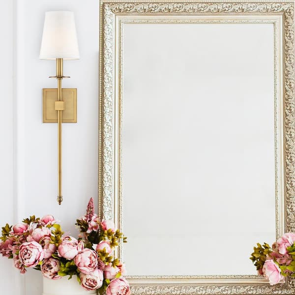 Monroe 5 in. W x 20 in. H 1-Light Warm Brass Wall Sconce with Soft White Fabric Shade