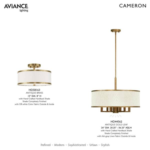 Cameron 2 Light Antique Brass Semi Flush Mount