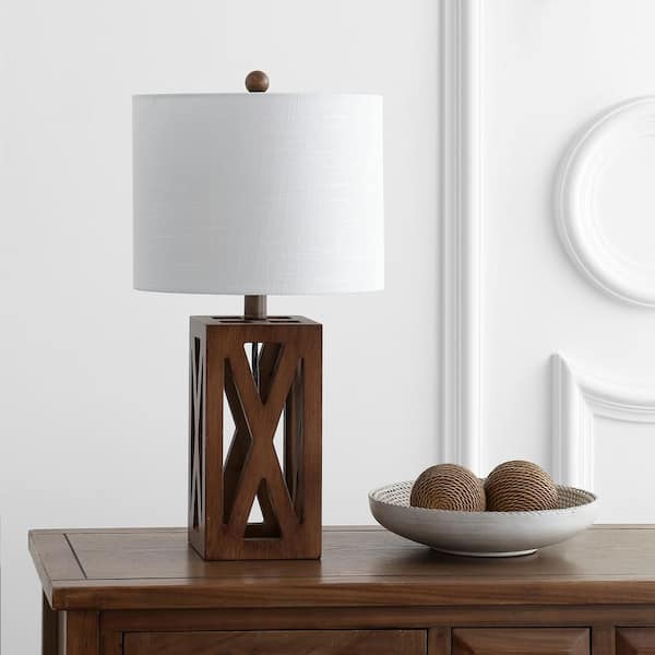 Stewart 21.5 in. Brown Wood LED Table Lamp