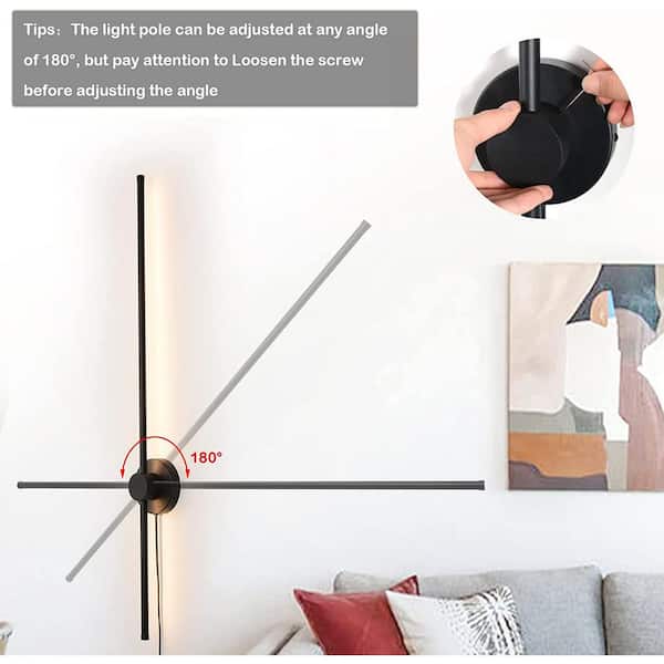 2 Light 39.4 in. W Set of 2 Dimmable LED Black Wall Lights Plug in Adjusted 180° Wall Sconce with On/Off Switch