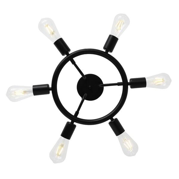 Modern 26 in. 6-Lights Black Sputnik Linear Semi-Flush Mount Ceiling Light Fixture