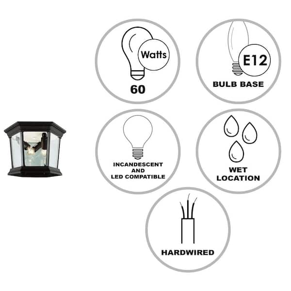 San Marcos 9.25 in 3-Light Black Outdoor Flush Mount Ceiling Light Fixture with Clear Glass