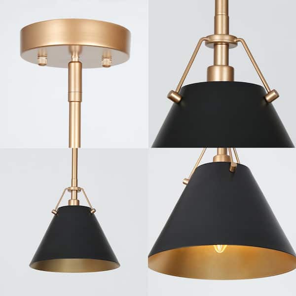 Modern Farmhouse Dome Kitchen Island Pendant Lighting Taine 1-Light Black & Brass Bell Pendant Light with Metal Shade