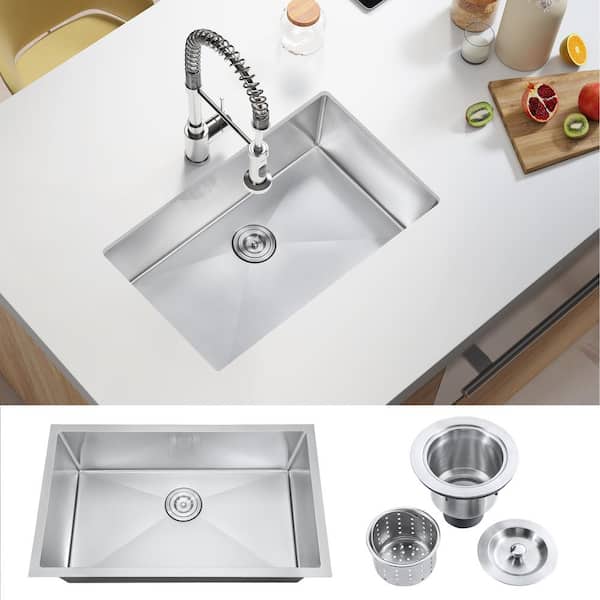 Brushed 20-Gauge Stainless Steel 30 in. Single Bowl Undermount Scratch-Resistant Nano Kitchen Sink with Strainer