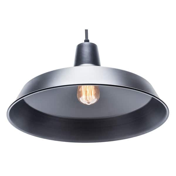 1-Light Matte Black Barn Light Pendant