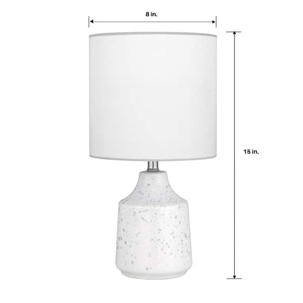 15 in. White Ceramic Table Lamp with Black Speckles and White Fabric Shade