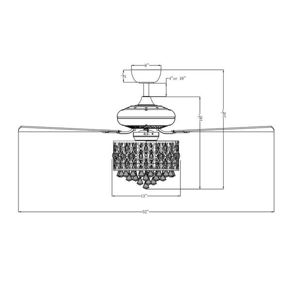Berkshire 52 in. Crystal Downrod Mount Black Ceiling Fan With Light Kit and Remote Control