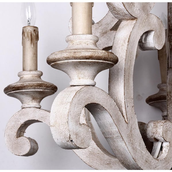 Bella 5-Light Antique Distressed Wood Empire Farmhouse Candlestick Chandelier