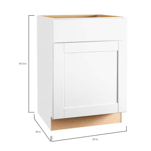 Shaker 24 in. W x 24 in. D x 34.5 in. H Assembled Base Kitchen Cabinet in Satin White with Ball-Bearing Drawer Glides