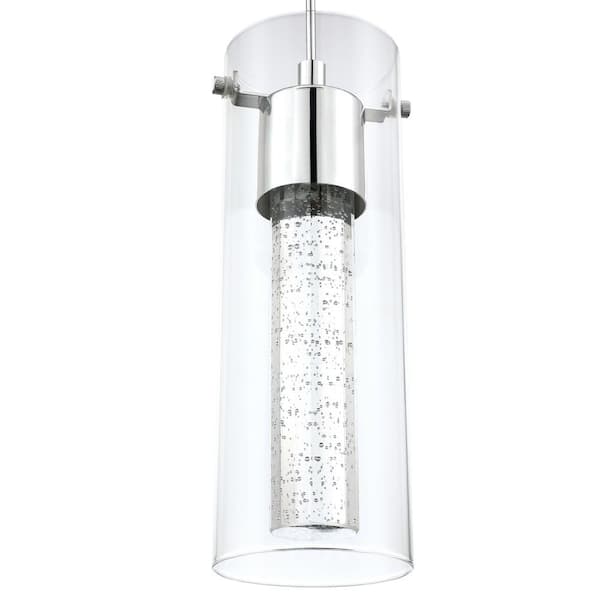 8-Watt Integrated LED Chrome Pendant with Crystal Bubble Glass Shade