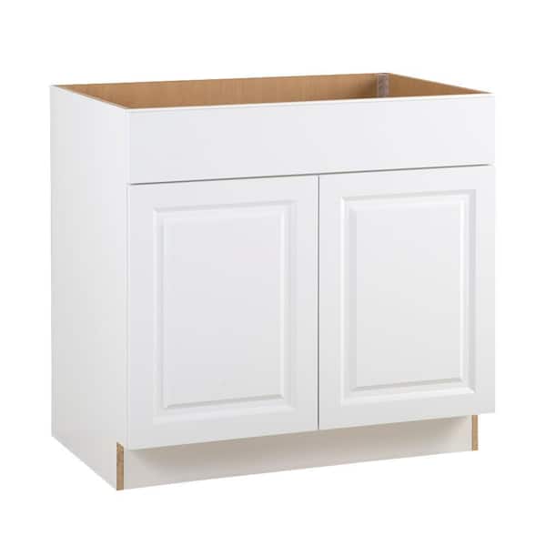 Benton 36 in. W x 24.5 in. D x 34.5 in. H Assembled Sink Base Kitchen Cabinet in White with False Drawer Front