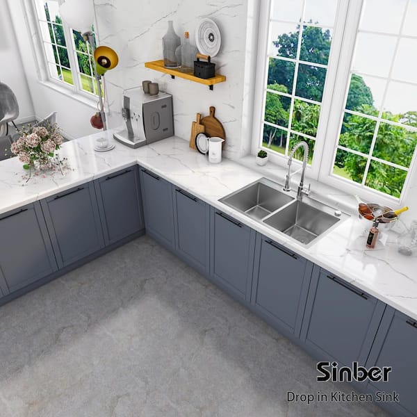 304 Stainless Steel 18 Gauge 33 in. Double Bowl Drop-In Kitchen Sink