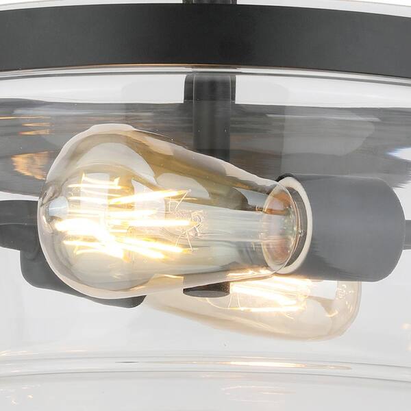 Delano 13 in. Matte Black Finish 2LT Semi-Flush Mount Clear Glass