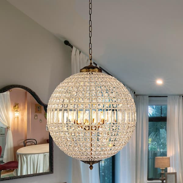 Allenglade 5-Light Unique Antique Gold Globe Chandelier with Crystal Accents