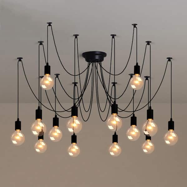 14-Light Modern Industrial Black Edison Adjustable Spider Cluster Chandelier