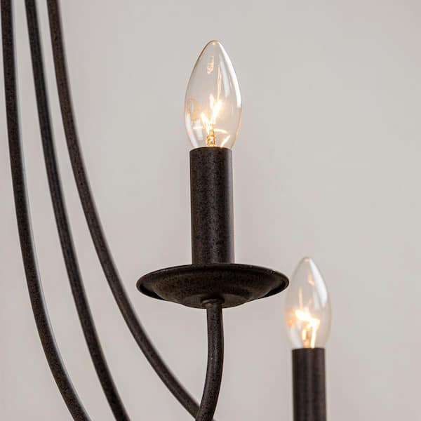 30 in. 6-Light Modern Distressed Black and Wood Farmhouse Candlestick Chandelier