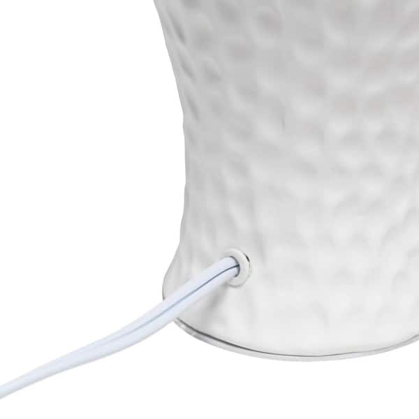 20.08 in. White Traditional Ceramic Textured Imprint Winding Table Desk Lamp with Matching Empire Fabric Shade