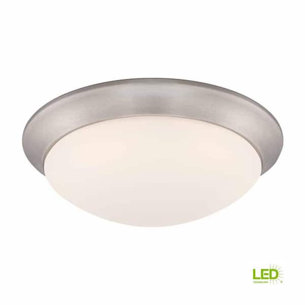 11 in. 120-Watt Equivalent Brushed Nickel 2700K CCT LED Ceiling Light Flush Mount with Frosted White Glass Shade