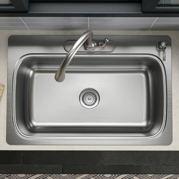 Verse 33 in. Drop-in Single Bowl 18 Gauge Stainless Kitchen Sink with 4 Faucet Holes
