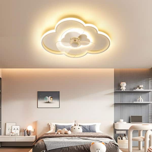 19.6 in. Integrated LED Modern Indoor White Cloud-Shaped Ceiling Light with 6 Speed and 3 Color Temperature Adjustment