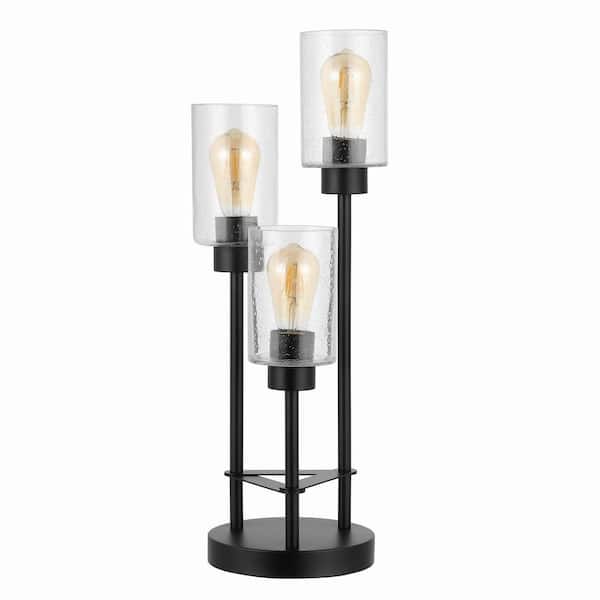 Axel Modern 20.5 in. 3-Light Black Iron/Seeded Glass Modern Industrial LED Table Lamp