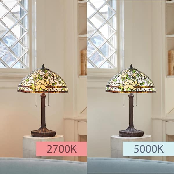 Elena 25.25 in. Antique Bronze Daffodil Tiffany-Style Stained Glass Table Lamp