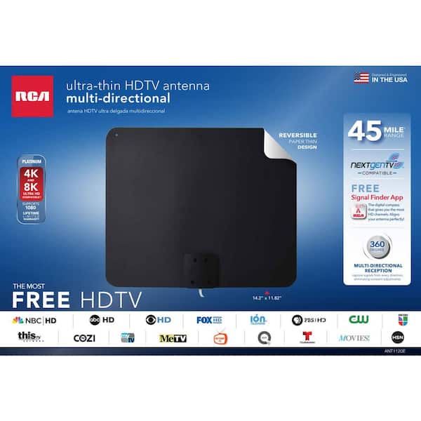 Indoor Ultra-Thin 360° Multi-Directional HDTV Antenna with 45-Mile Range