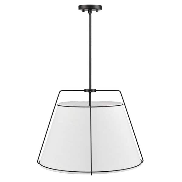 Lise 22 in. 3-Light Black Chandelier with Fabric Shade